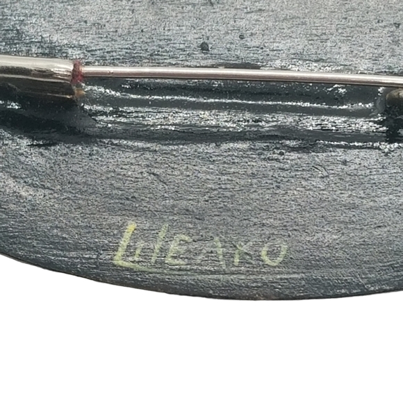 VINTAGE RUSSIAN HANDPAINTED FLORAL SCENE ON WOOD BROOCH - Picture 5 of 6